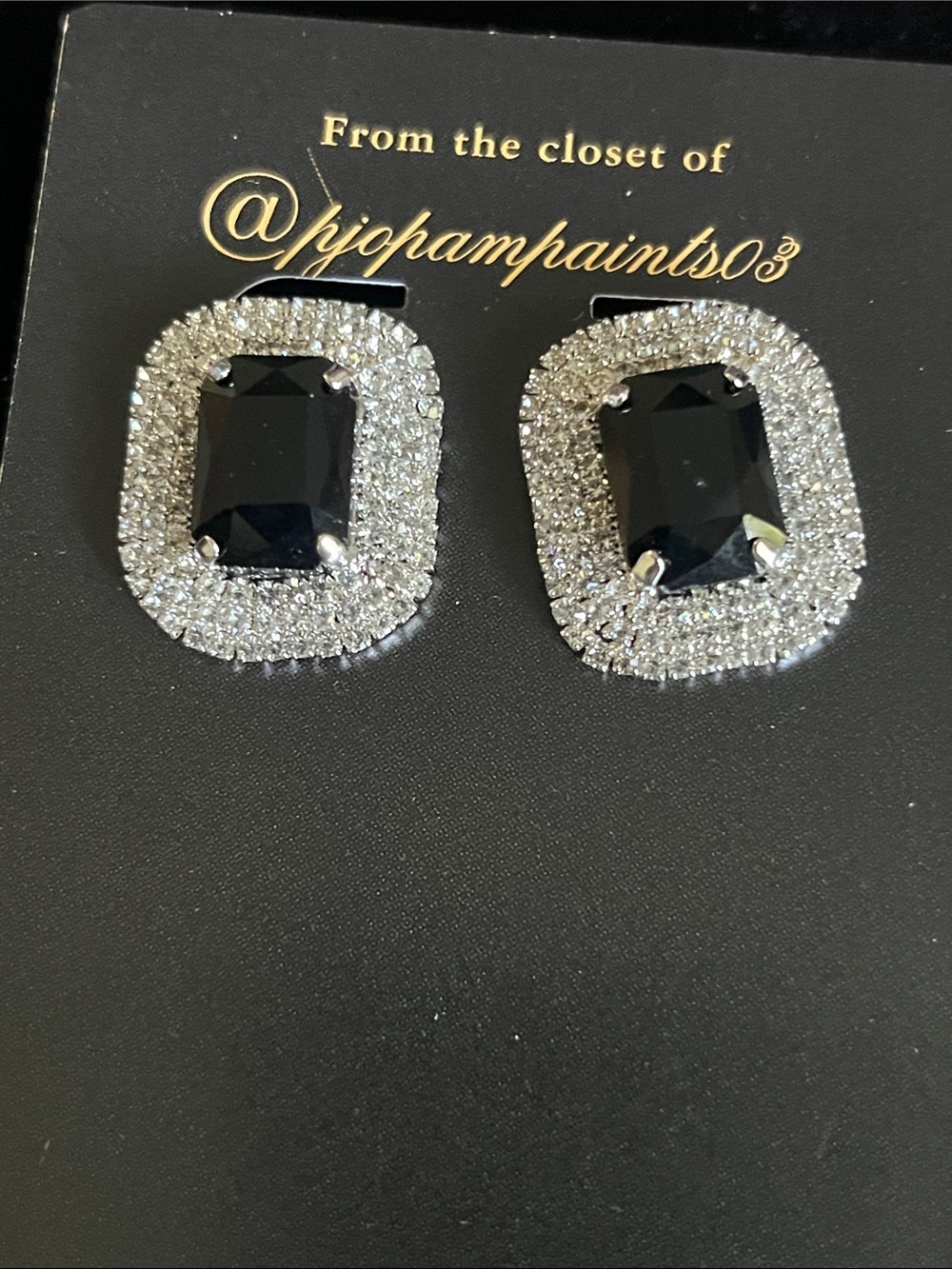 Classic Black Crystal Halo Stud Earrings - Women Jewelry